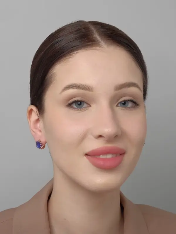 Серьги со стразами &laquo;Эдель&raquo;, овал кружево, синие в розовом золоте