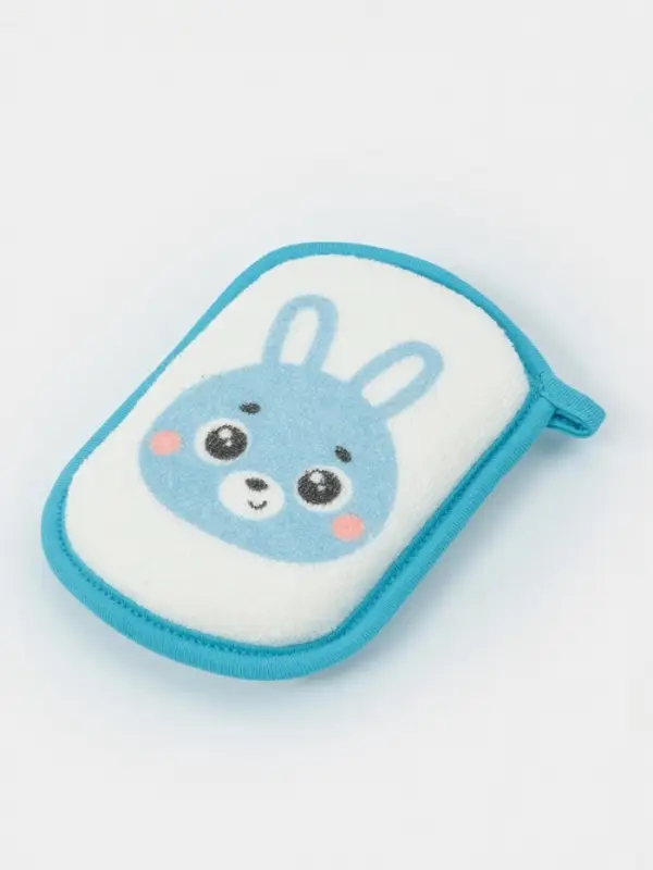 Мочалка для купания "Зайчик", 12х8 см, цвет голубой