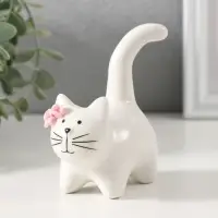Фигурка керамика &laquo;Котик белый пухлый с розовыми цветочками&raquo;, 7.8&times;5&times;10 см