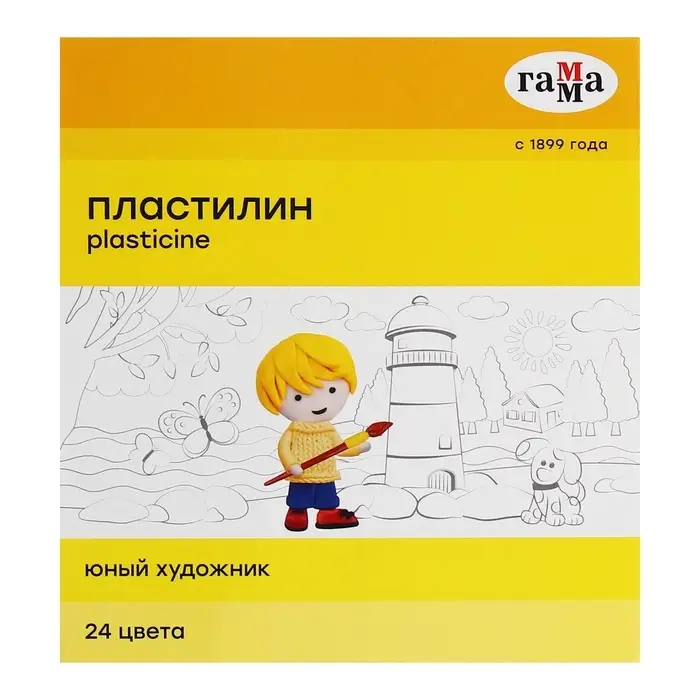 Пластилин &laquo;Гамма. Юный художник&raquo;, 24 цвета, 336 г, со стеком, картонная упаковка