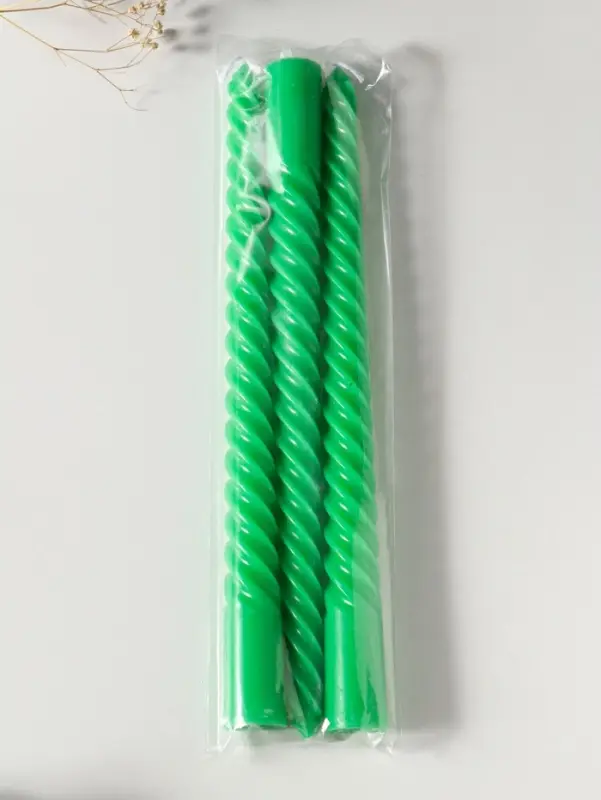 Набор свечей витых 25 см, 3 шт., 57 г, 5 ч, зелёный