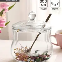Сахарница с двойными стенками &laquo;Флора&raquo;, 300 мл, 11&times;12 см, с сухоцветами, с ложкой, стекло, прозрачная