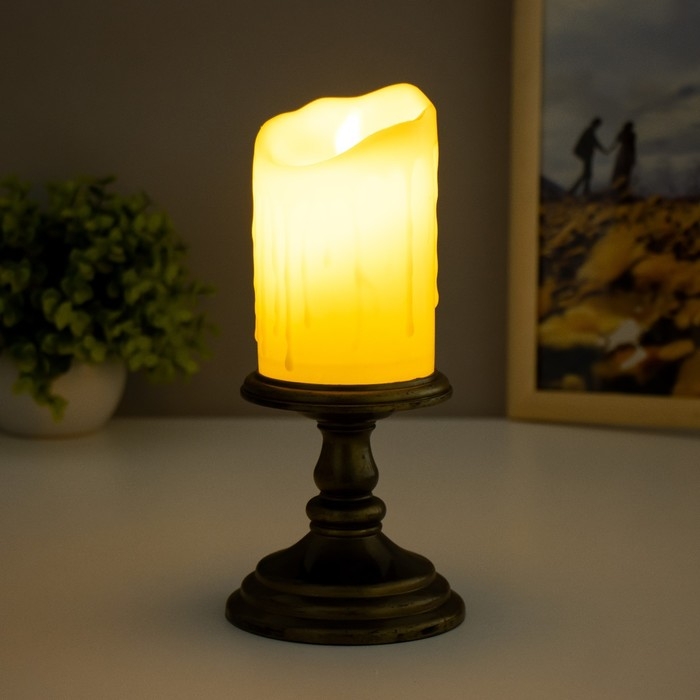 Ночник Ночник "Свеча на подсвечнике" LED от батареек бронза 10,5х10,5х28 см