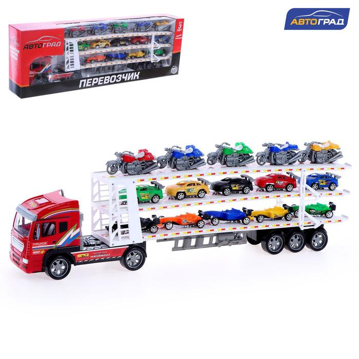 Грузовик инерционный &laquo;Автовоз&raquo;, с 15 машинами и мотоциклами