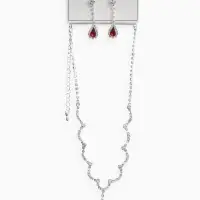 Набор 2 предмета: серьги, колье &laquo;Вечерний шик. Капля&raquo;, бело-красный в серебре