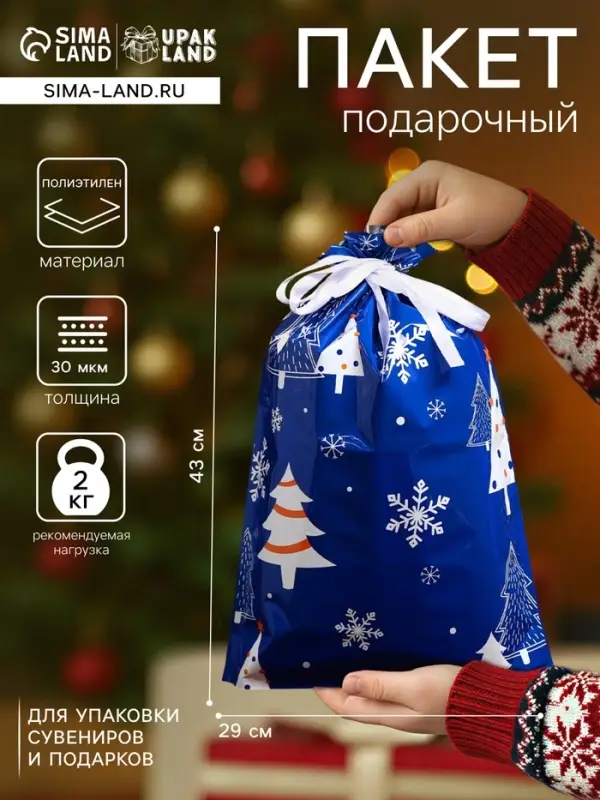 Пакет подарочный новогодний с завязками, &laquo;Зимний лес&raquo;, 29&times;43 см