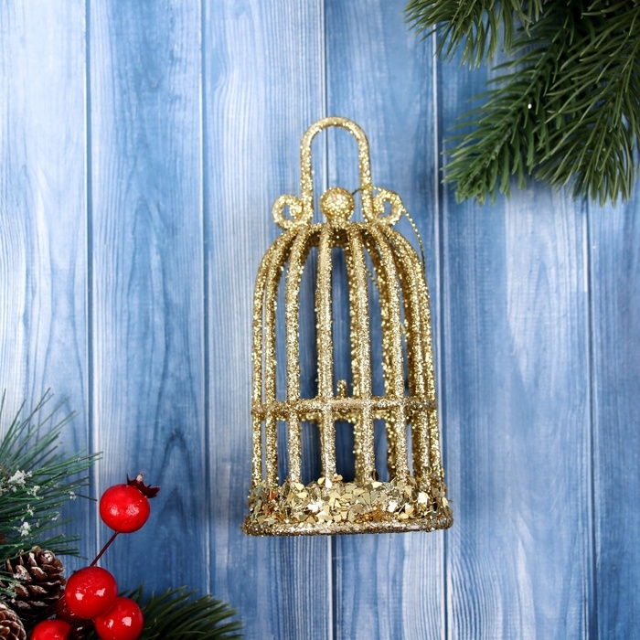 Украшение ёлочное Украшение ёлочное "Клетка блеск" 12,5х6,5 см, золото