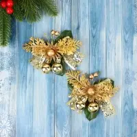 Ёлочные игрушки 2 шт. &laquo;Зимнее волшебство. Зимнее чудо&raquo; пластик, цветок шарики, 12&times;11 см, золото