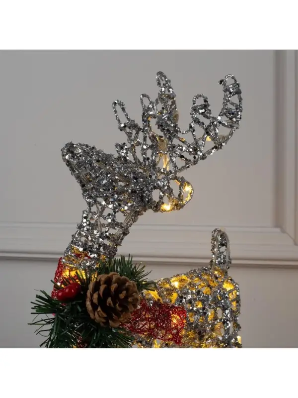 Светодиодная фигура &laquo;Олень серебристый&raquo; 25&times;30&times;10 см, металл, от батареек ААх3, свечение тёплое белое