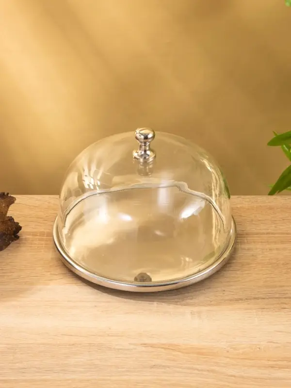 Тортовница со стеклянной крышкой 20,5х20,5х16 см, нерж. сталь