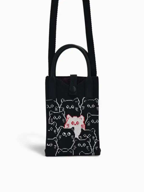 Сумка подр Коты, 12*4*17, отд на кнопке, дл ремень, черный Сумка подр Коты, 12*4*17, отд на кнопке, дл ремень, черный