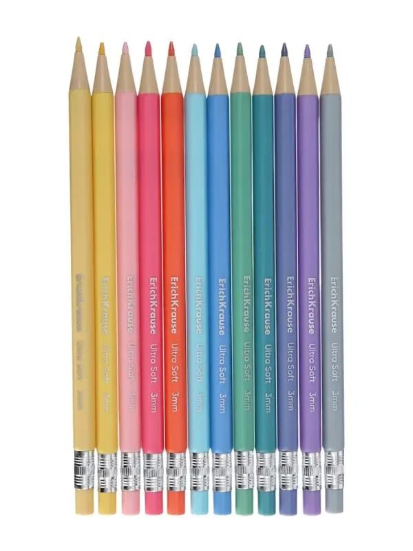 Карандаши механические 12 цветов ErichKrause Pastel Milky, шестигранные, 3 мм, с точилкой, в ПЭТ-боксе