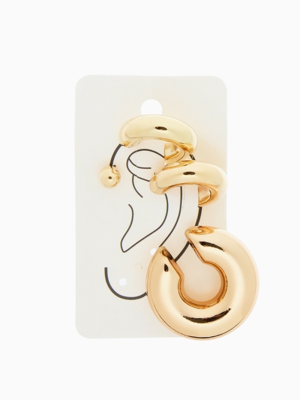 Набор серьги и каффы 4 шт. «Бублик» три дуги, цвет золото