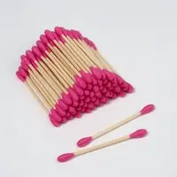 Ватные палочки на деревянной основе, 7 см, 64 шт., розовые