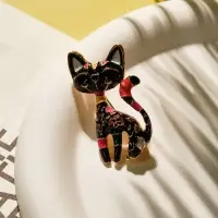 Брошь &laquo;Кошка&raquo;, расписная, чёрная в золоте