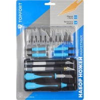 Набор ножей макетн.TOPFORT 22поз:нож 4шт,смен.насад.4шт,14лез.раз.тип,бокс