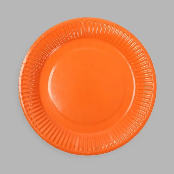 Тарелка одноразовая бумажная однотонная, оранжевая Тарелка одноразовая бумажная однотонная, оранжевая