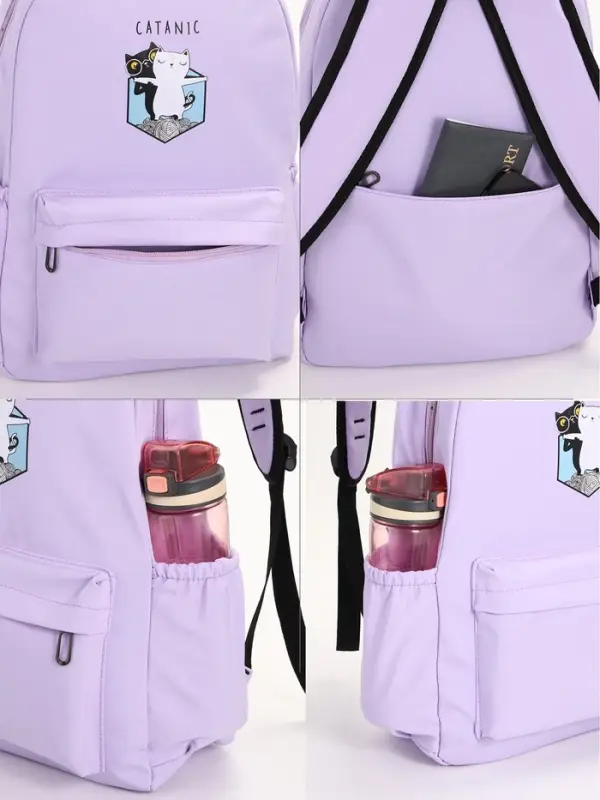 Рюкзак школьный на молнии, с карманами, с принтом, размер 30&times;12&times;43 см, сиреневый