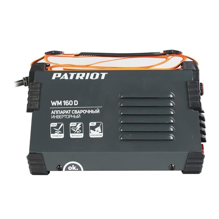 Аппарат сварочный инверторный Patriot WM160D, 220 В, 6.8 кВт, 20-160 А, электроды 1.6-4 мм Аппарат сварочный инверторный Patriot WM160D, 220 В, 6.8 кВт, 20-160 А, электроды 1.6-4 мм