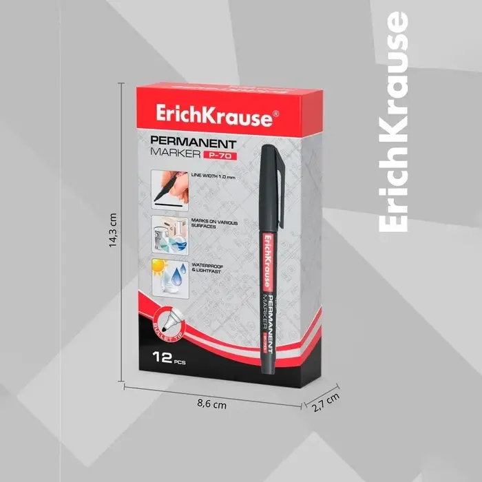 Маркер перманентный ErichKrause P-70, 1.0 мм, для письма на любой поверхности, чёрный Маркер перманентный ErichKrause P-70, 1.0 мм, для письма на любой поверхности, чёрный