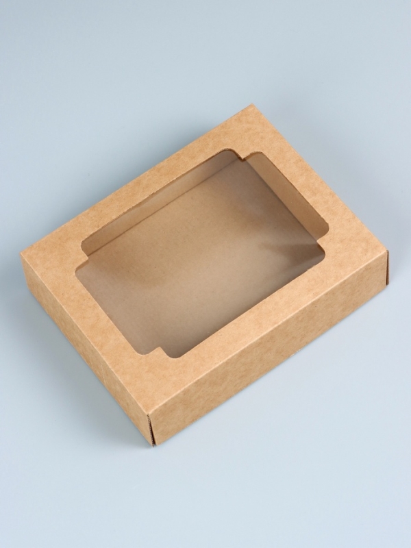 Коробка сборная без печати крышка-дно бурая с окном 18 х 15 х 5 см Коробка сборная без печати крышка-дно бурая с окном 18 х 15 х 5 см