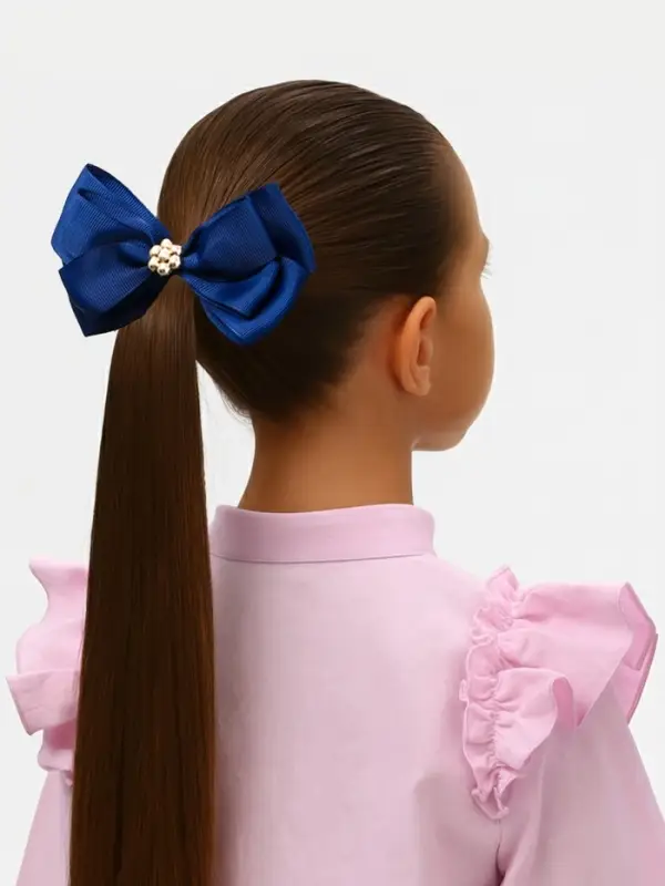 Бант для волос на резинке &laquo;Школьница&raquo;, ромашка классик, 11 см, синий