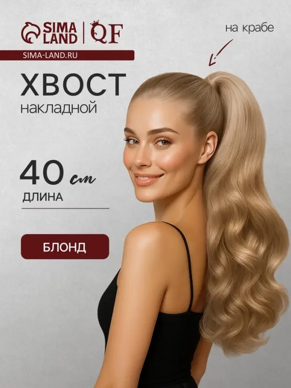 Хвост накладной, волнистый волос, на крабе, 40(&plusmn;5) см, 150 г, блонд(#HTY22)