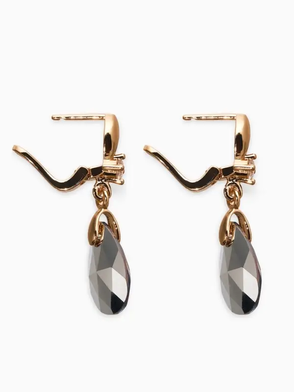 Серьги со стразами &laquo;Иллюзион&raquo;, капля на овале, бело-бензиновые в розовом золоте