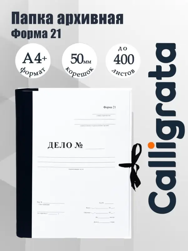 Папка архивная для переплета Calligrata &laquo;Форма 21&raquo;, с гребешками, 4 отверстия, с 2 завязками, 50 мм