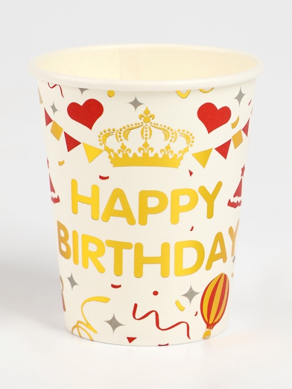 Набор бумажной посуды Набор бумажной посуды "С днём рождения", набор 12 шт., цвет белый