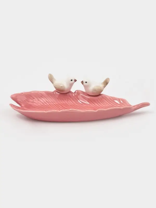 Блюдо сервировочное &laquo;Птички на листочке&raquo;, 21&times;8&times;5 см, керамика, розовое