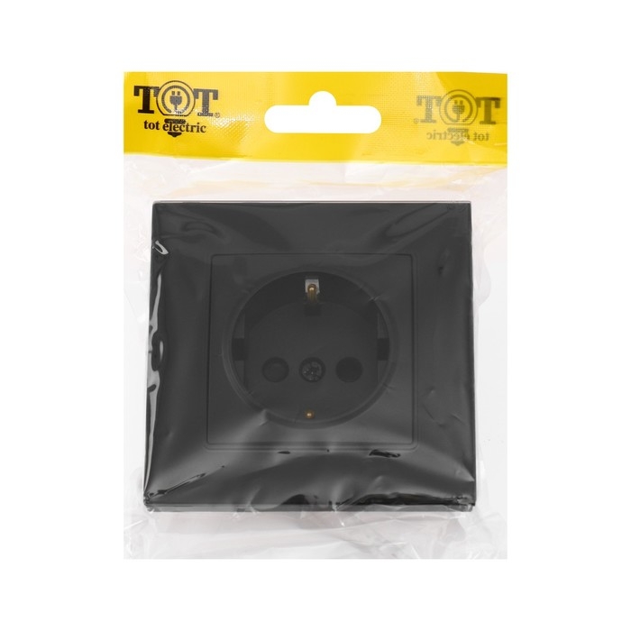 Розетка одноместная TOT Glossy Glass, 16 А, скрытая, с з/к, стекло, черная Розетка одноместная TOT Glossy Glass, 16 А, скрытая, с з/к, стекло, черная