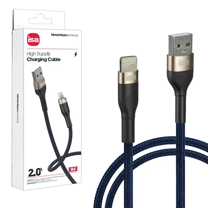 Кабель BX-5 USB на Lightning 1m 2A ISA сине-золотой Кабель BX-5 USB на Lightning 1m 2A ISA сине-золотой
