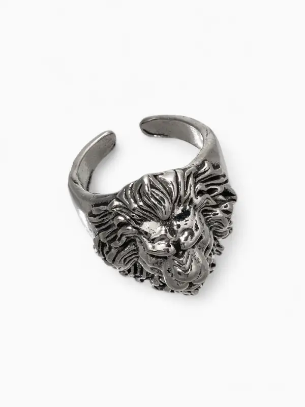 Кольцо &laquo;Перстень&raquo;, лев, цвет чернёное серебро, безразмерное