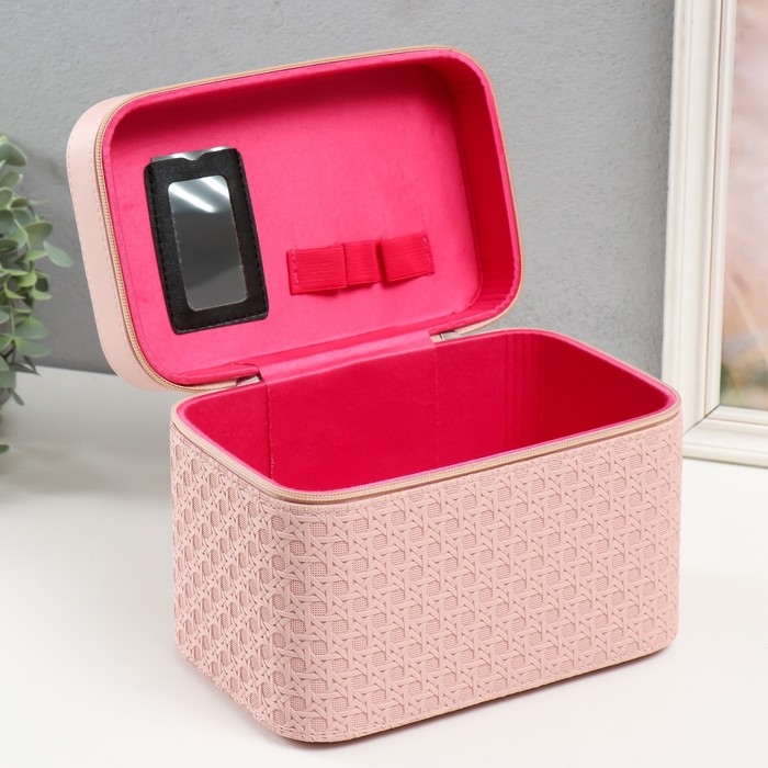 Шкатулка кожзам с зеркалом  Шкатулка кожзам с зеркалом "Вязка. Розовый" набор 3 шт 21х13,5х13;18,5х10,5х10;16,5х15х23 см