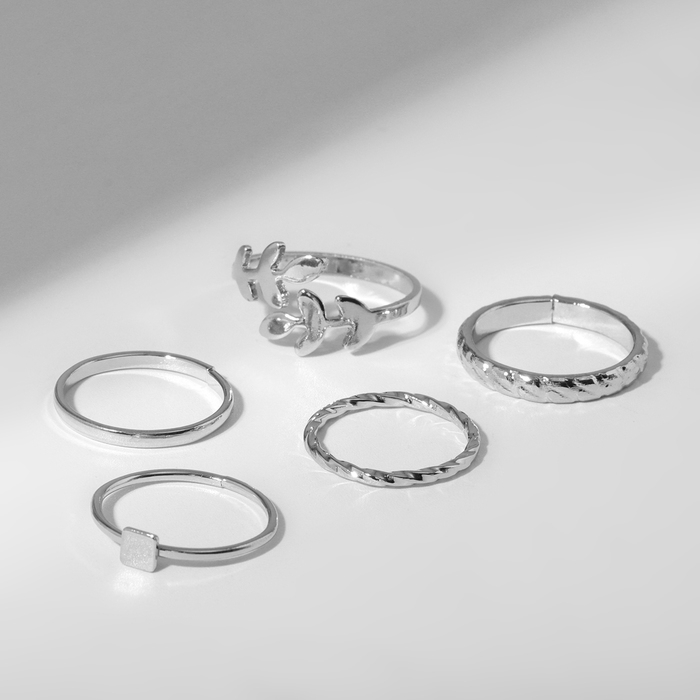 Кольцо набор 5 штук «Идеальные пальчики» лёгкость, цвет белый в серебре