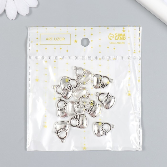 Декор для творчества металл Декор для творчества металл "Сумочка с цветком" набор 12 шт серебро 1,3х1,9 см
