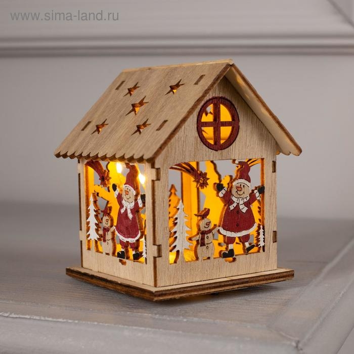 Ёлочная игрушка «Домик со снеговиком», от батареек, свечение тёплое белое Ёлочная игрушка «Домик со снеговиком», от батареек, свечение тёплое белое