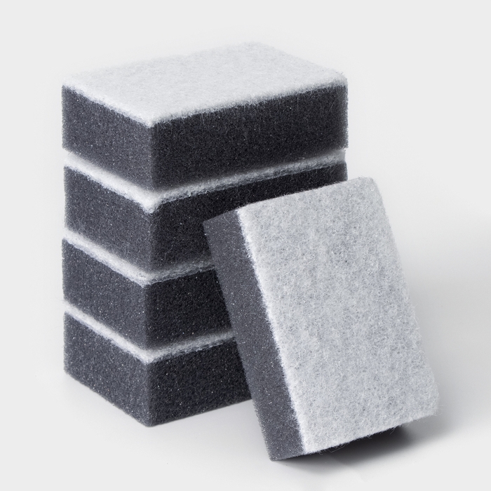 Набор губок для посуды Raccoon, 5 шт, с частицами угля, 8,8×6×3 см, цвет серый Набор губок для посуды Raccoon, 5 шт, с частицами угля, 8,8×6×3 см, цвет серый