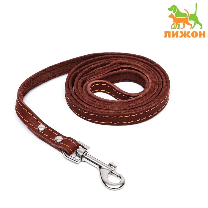 Поводок кожаный однослойный, простроченный, 1.47 м х 1.2 см, коричневый Поводок кожаный однослойный, простроченный, 1.47 м х 1.2 см, коричневый