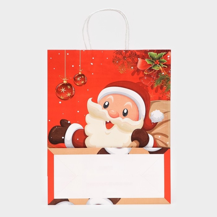 Новый год. Пакет бумажный подарочный новогодний крафт Новый год. Пакет бумажный подарочный новогодний крафт "Дед Мороз", 33 × 26 × 12 см.