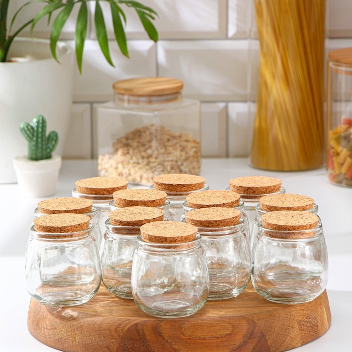 Набор баночек стеклянных для специй с пробковой крышкой Доляна «Парфе», 200 мл, 7,3×7,2 см, 12 шт Набор баночек стеклянных для специй с пробковой крышкой Доляна «Парфе», 200 мл, 7,3×7,2 см, 12 шт