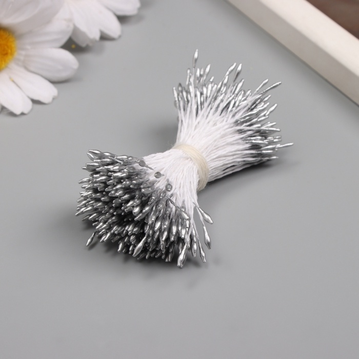 Тычинки для искусственных цветов глянец "Рисинки" серебро набор 360 шт длина 6 см