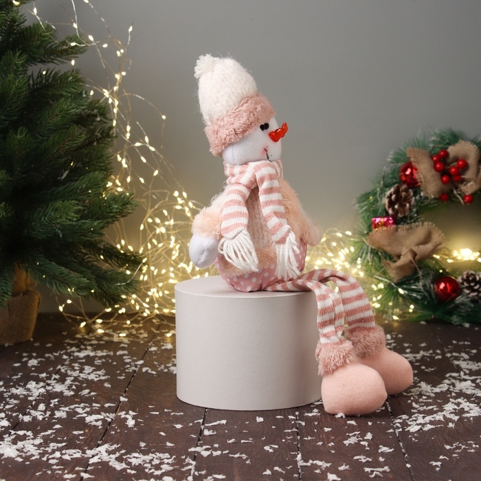 Мягкая игрушка Мягкая игрушка "Снеговик с полосатыми длинными ножками" 43х18 см, бело-розовый