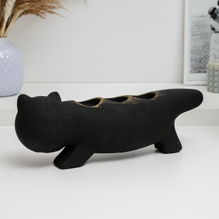 Подсвечник "Леопольд" черный с росписью, 12см