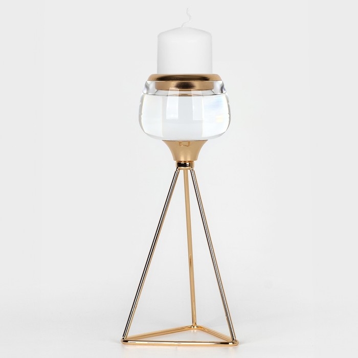 Подсвечник металл, стекло на 1 свечу «Изысканность» цвет золото 9.5 х 9.5 х 22.5 см Подсвечник металл, стекло на 1 свечу «Изысканность» цвет золото 9.5 х 9.5 х 22.5 см