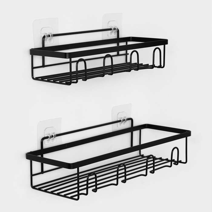Полка для ванной прямая, набор 2 шт, 23,5×10×7,5 см, 33×12×9 см, черная Полка для ванной прямая, набор 2 шт, 23,5×10×7,5 см, 33×12×9 см, черная