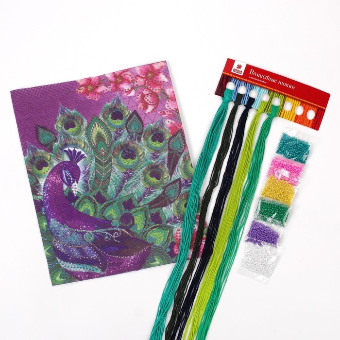 Вышивка крестиком с бисером «Павлин», набор для творчества, 20 х 25 см Вышивка крестиком с бисером «Павлин», набор для творчества, 20 х 25 см