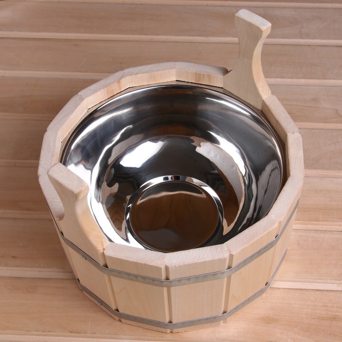 Шайка-таз из липы, 5 л, нержавеющая вставка Шайка-таз из липы, 5 л, нержавеющая вставка