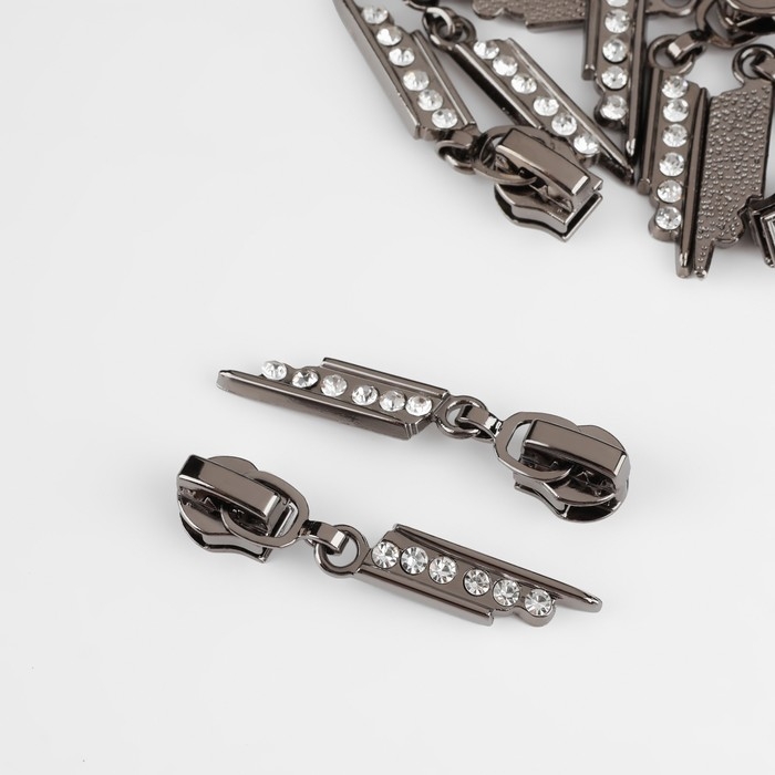 Бегунок автоматический для молнии «Спираль», №5, декоративный «Стразы», цвет чёрный никель Бегунок автоматический для молнии «Спираль», №5, декоративный «Стразы», цвет чёрный никель